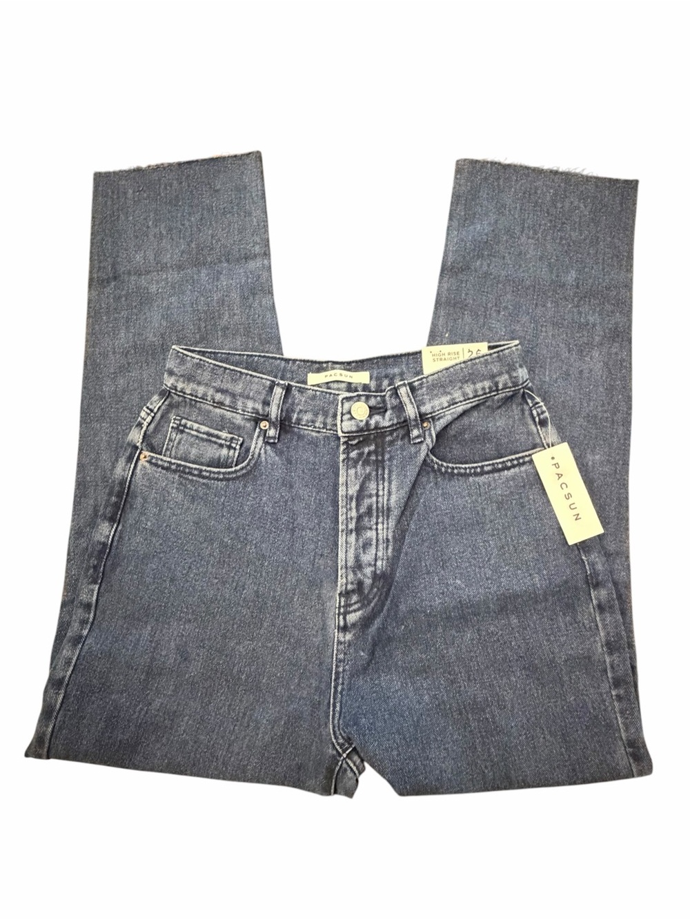 PacSun Womens High Rise Straight Leg Jeans Blue Denim Raw Hem Size 26 NEW Casual